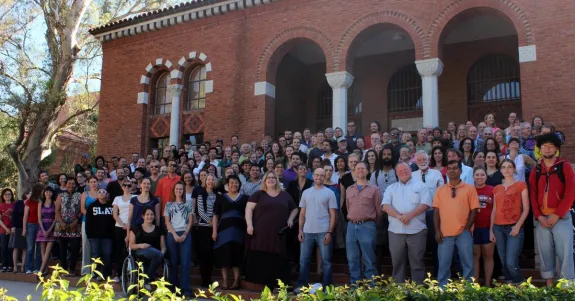 group standing in front of the Arizona State Museum building